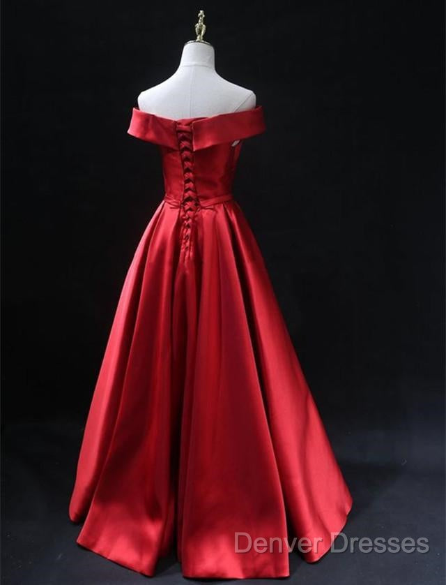 Long Red Satin Prom Dress Off The Shoulder Evening Gowns