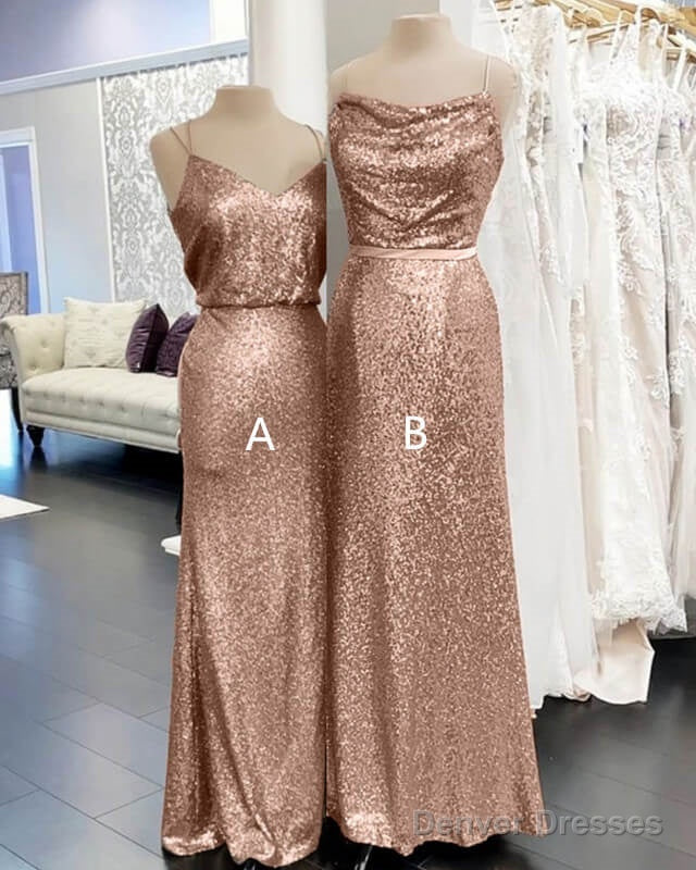 Long Rose Gold Bridesmaid Dresses Spaghetti Strap Secondary image