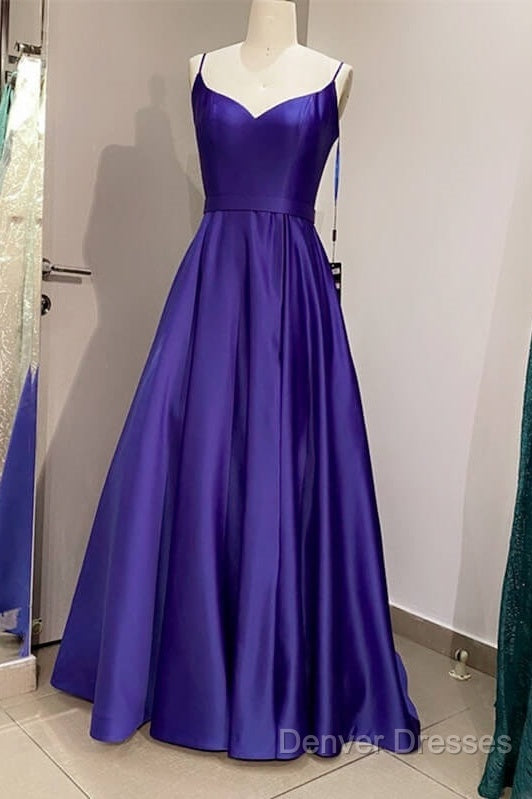 Long Royal Blue V Neck Prom Dress Spaghetti Strap Secondary image