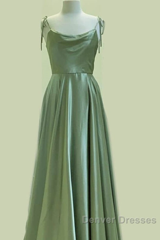 Long Sage Green Satin Cowl Neck Dress Secondary image