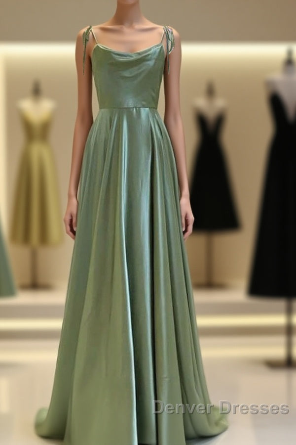 Long Sage Green Satin Cowl Neck Dress Main image