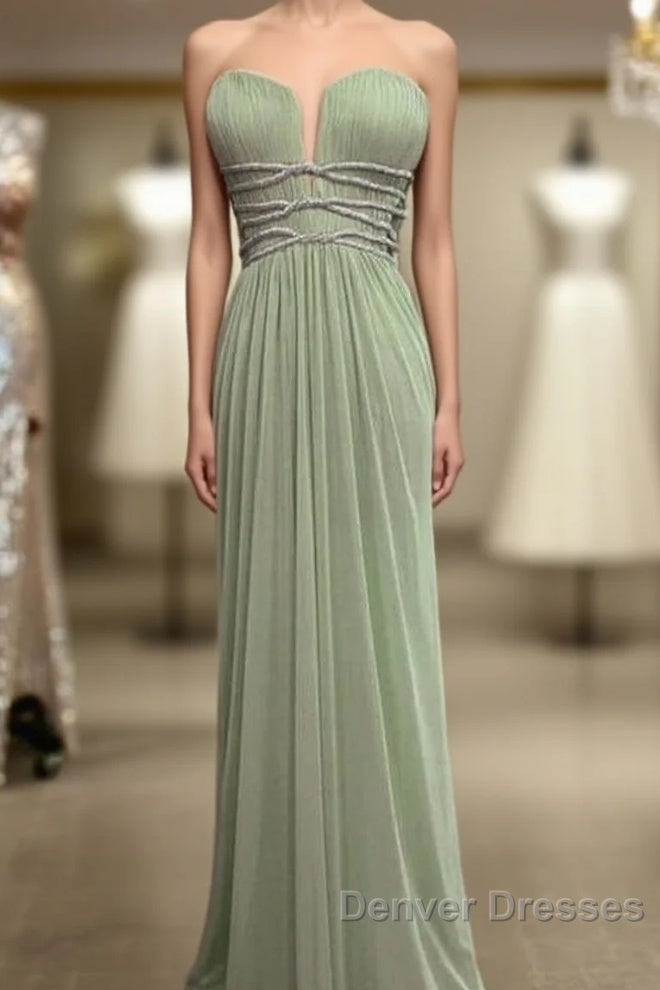 Long Sage Green Sheath Bridesmaid Dress Main image