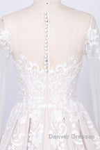 Long Sleeve Appliques Lace Tulle A-line Wedding Dress