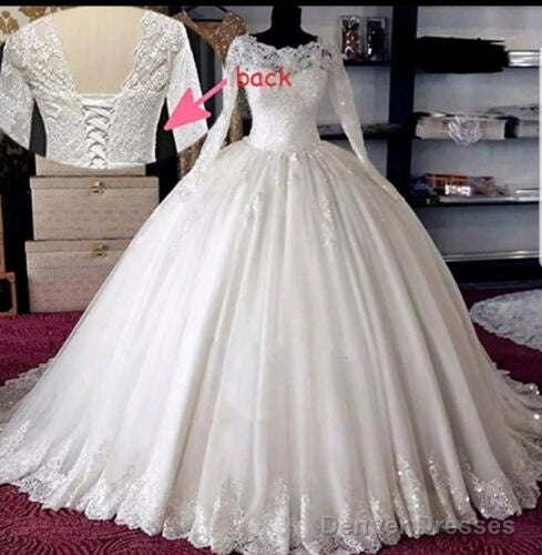 Long Sleeve Ball Gown Muslim Wedding Dress Uk Beaded Lace Bridal Wear Secondary image