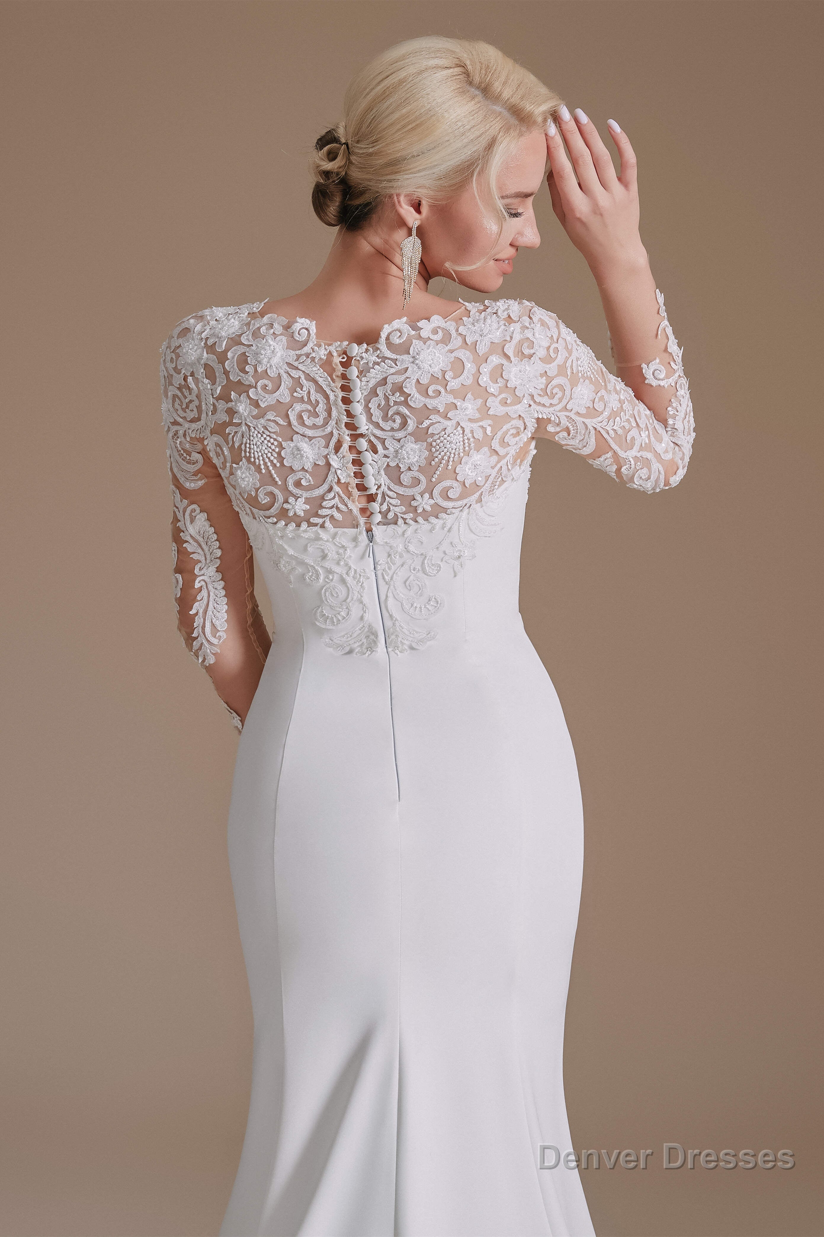 Long Sleeve Beaded French 3D Floral Lace Fishtail Elegant Bridal dresses Secondary image