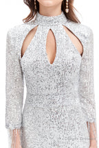 Long Sleeve Mermaid Prom Dresses Silver Sequins Trumpet