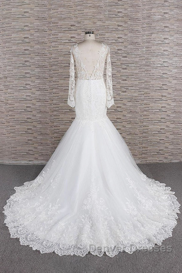 Long Sleeve Mermaid Sweetheart Appliques Lace Backless Wedding Dress Secondary image
