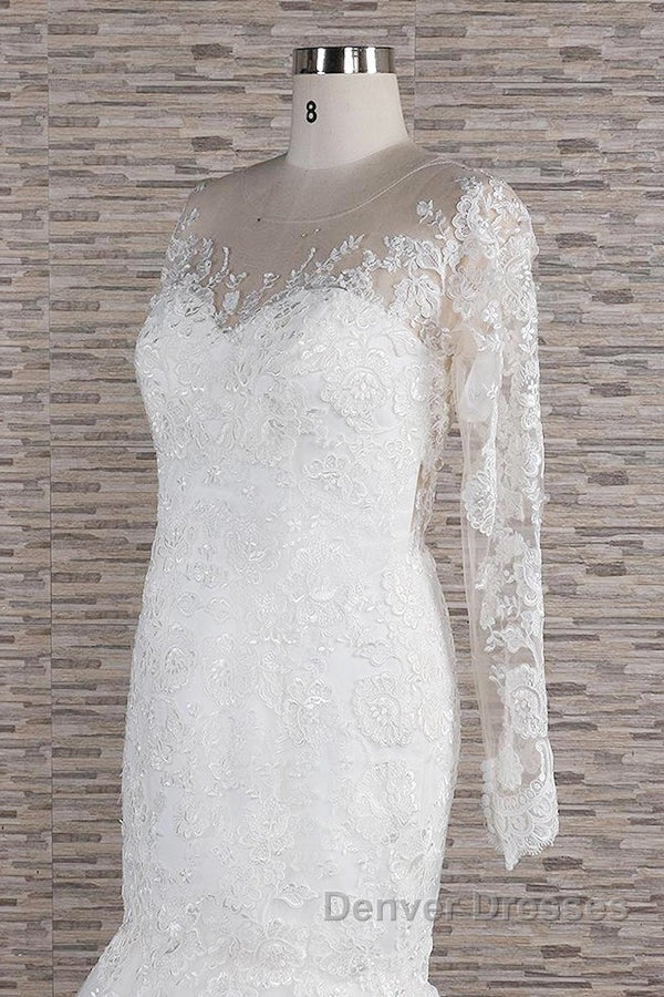 Long Sleeve Mermaid Sweetheart Appliques Lace Backless Wedding Dress
