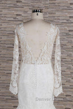 Long Sleeve Mermaid Sweetheart Appliques Lace Backless Wedding Dress