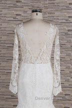 Long Sleeve Mermaid Sweetheart Appliques Lace Backless Wedding Dress