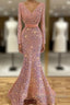 Long Sleeve Pink Mermaid Sequin Prom Dress