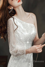 Long Sleeve Sequin Champagne Prom Dress