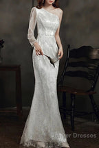 Long Sleeve Sequin Champagne Prom Dress