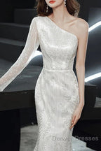 Long Sleeve Sequin Champagne Prom Dress