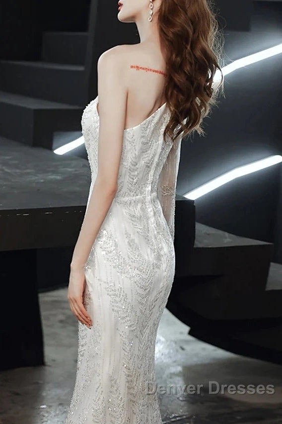 Long Sleeve Sequin Champagne Prom Dress