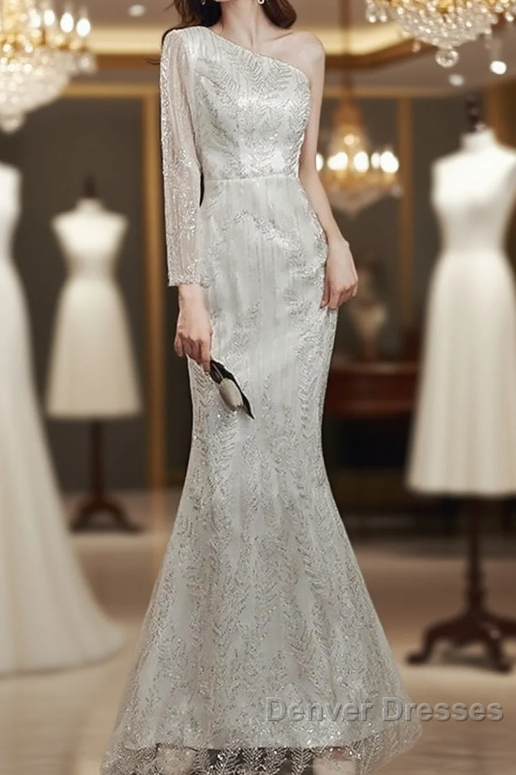 Long Sleeve Sequin Champagne Prom Dress Main image