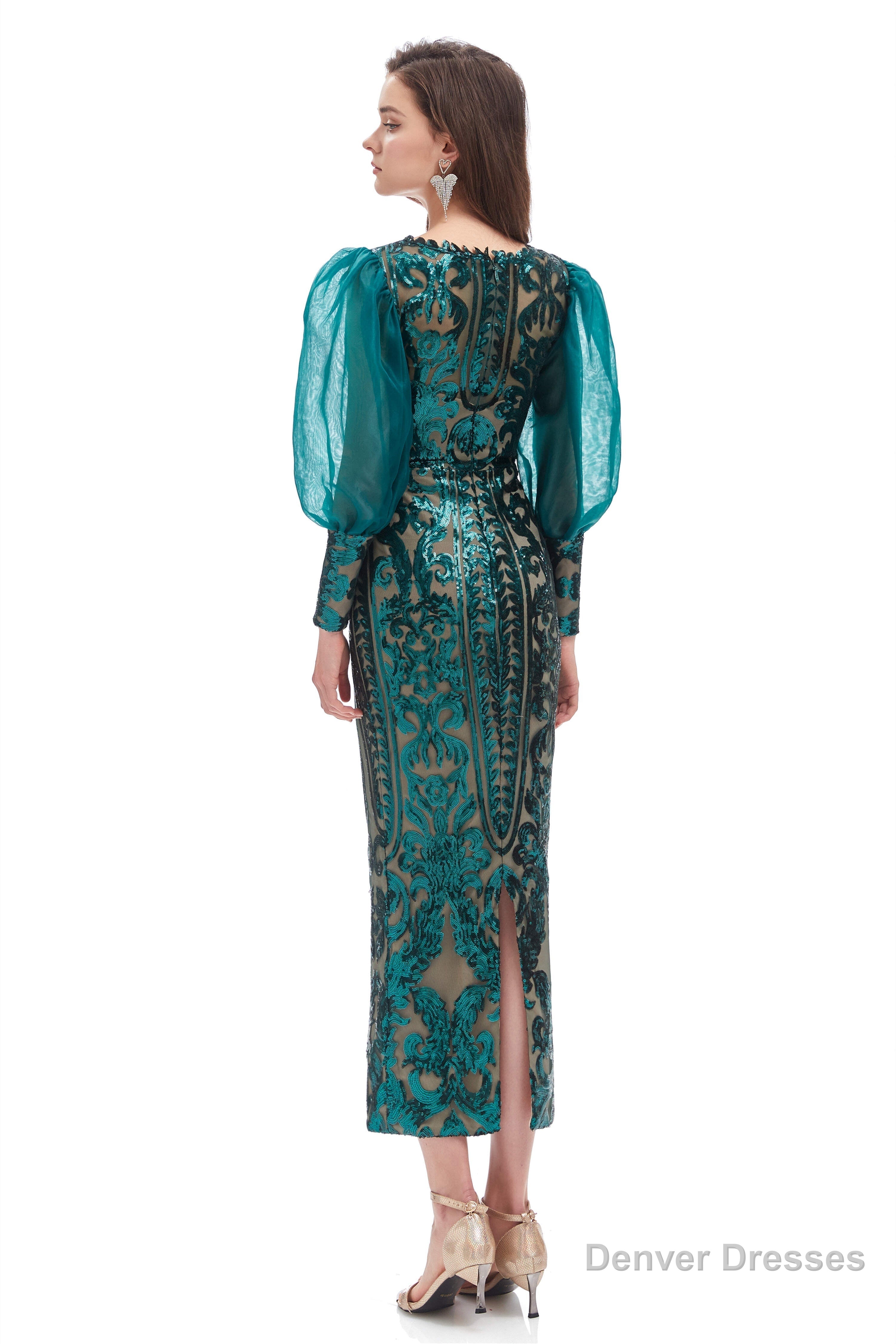 Long Sleeve Tea Length Prom Dresses