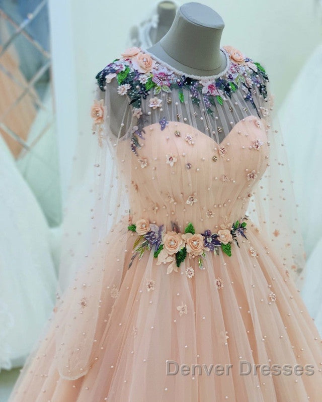 Long Sleeves Evening Dress Tulle Flowers Beaded Secondary image