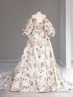 Long Sleeves Floral Long Prom Dresses, Long Sleeves Formal Evening Dresses