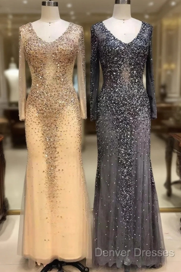 Long Sleeves Mermaid Crystals Prom Dress Bling Bling Evening Gown Main image