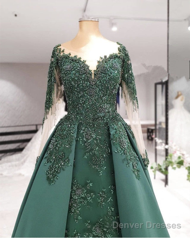 Long Sleeves Mermaid Prom Dresses Sweep Train Lace Beaded Secondary image