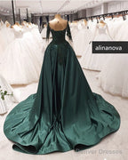 Long Sleeves Mermaid Prom Dresses Sweep Train Lace Beaded