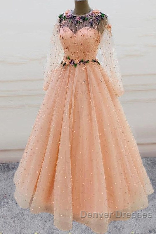 Long Sleeves Prom Dress Princess Tulle Beaded