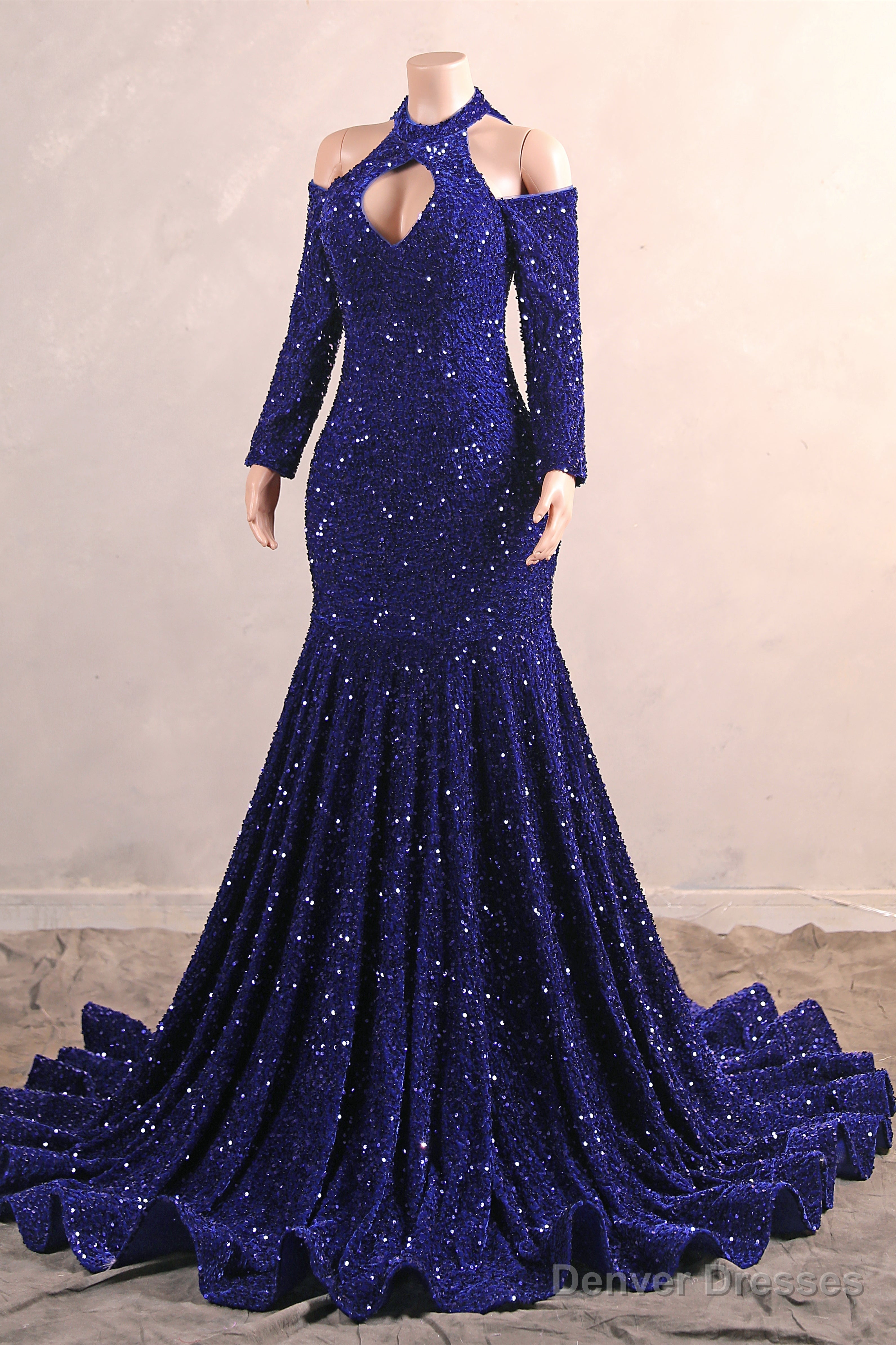 Long Sleeves Royal Blue Prom Dresses Sequin Mermaid Long Dress Main image