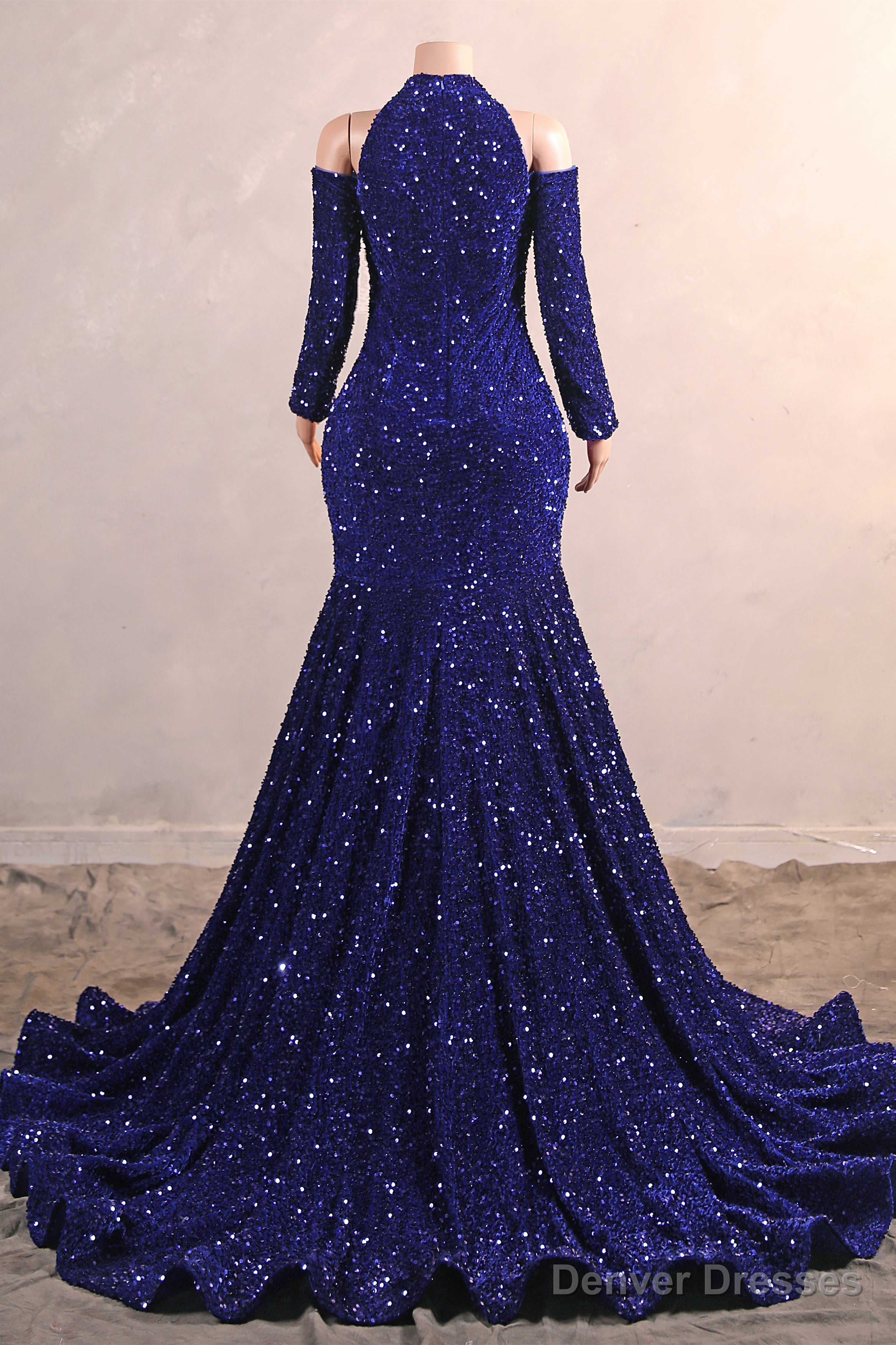 Long Sleeves Royal Blue Prom Dresses Sequin Mermaid Long Dress Secondary image
