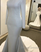Long Sleeves Satin Wedding Dress Mermaid Open Back