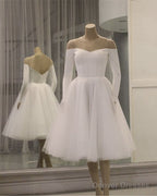 Long Sleeves Tea Length Tulle Off Shoulder Dress