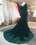 Long Sleeves V-neck Lace Prom Mermaid Dress,Women Evening Dress