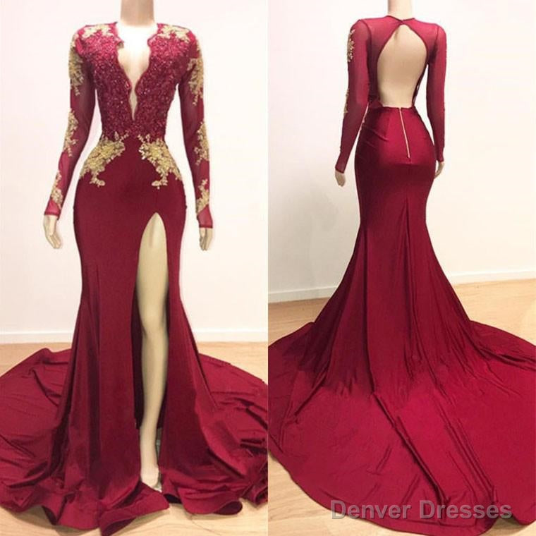 Long Sleeves V-neck Mermaid Prom Dress Red Sequins Long Chiffon Secondary image