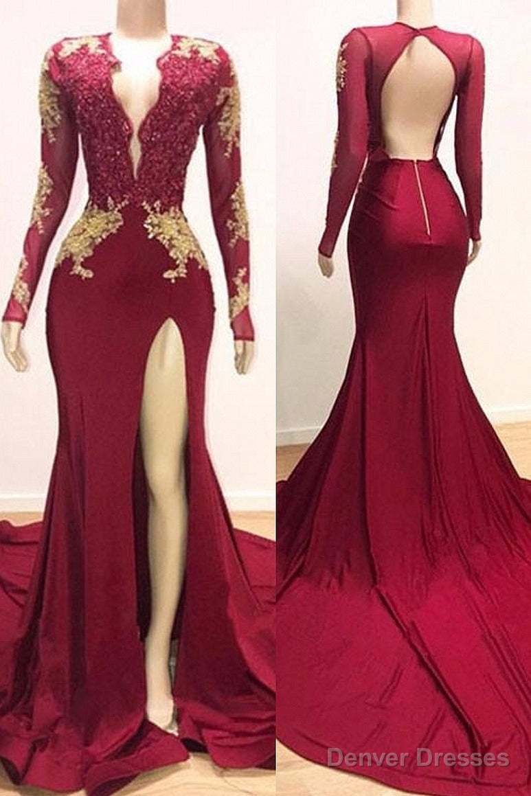 Long Sleeves V-neck Mermaid Prom Dress Red Sequins Long Chiffon Main image