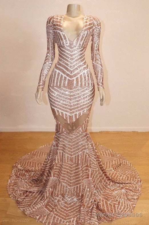 Long Sleeves V-neck Mermaid Prom Dress Sequins Long Chiffon Main image