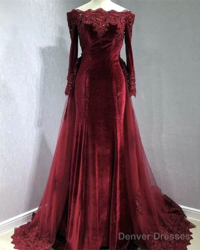 Long Sleeves Velvet Mermaid Prom Dresses Detachable Skirt Main image