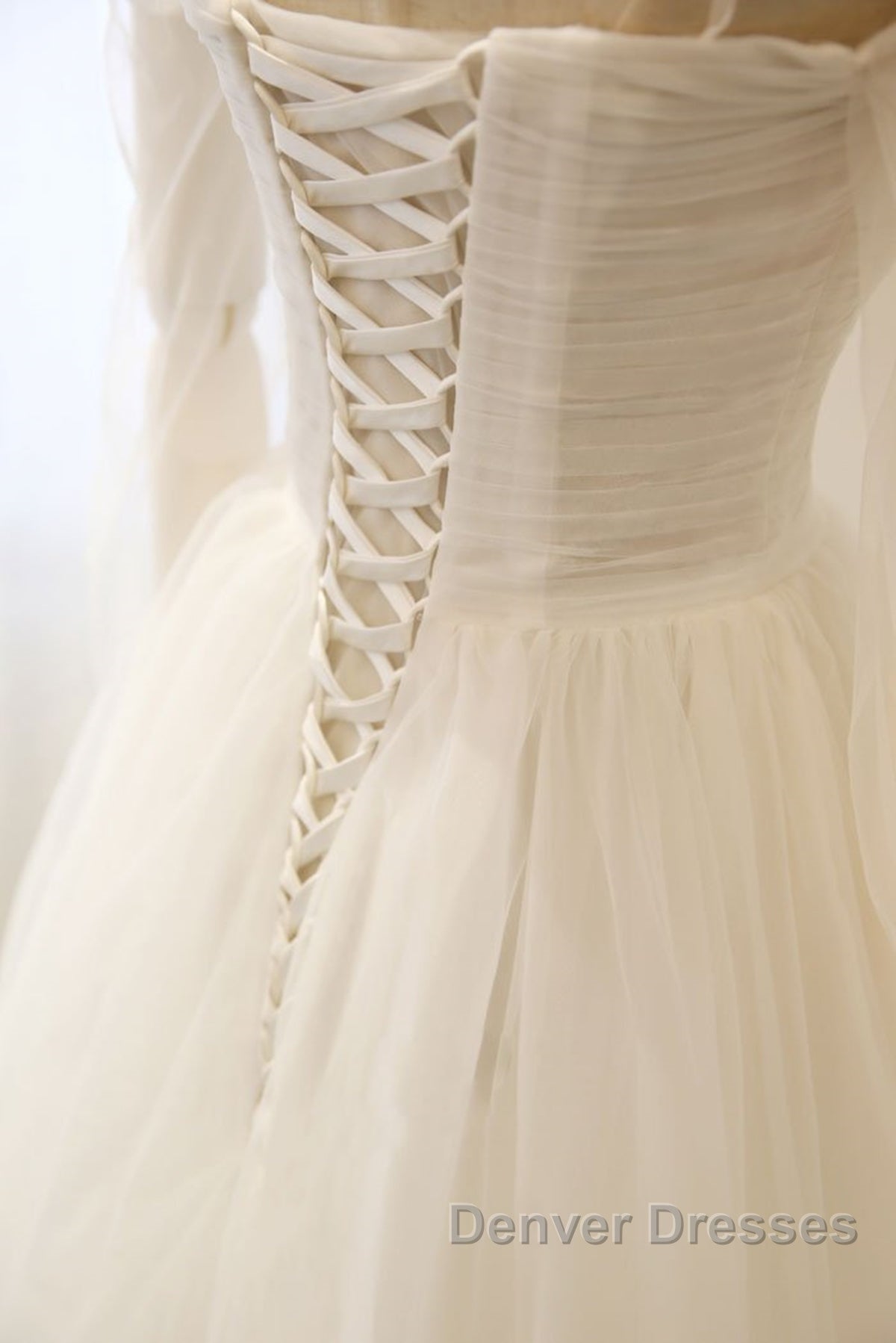 Long Sleeves White Tulle Prom Wedding Dress, Long Sleeves White Tulle Formal Evening Dress