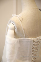 Long Sleeves White Tulle Prom Wedding Dress, Long Sleeves White Tulle Formal Evening Dress