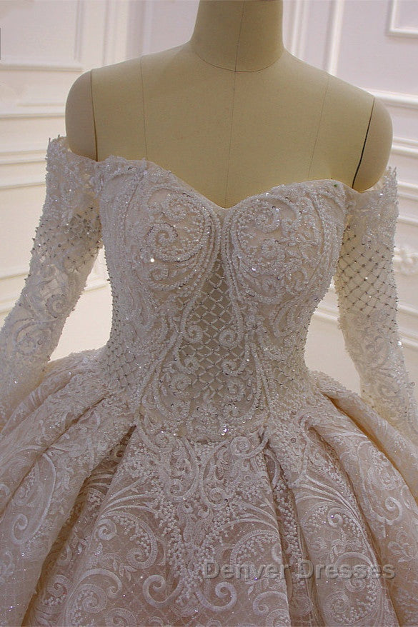 Long Sleevess Ball Gown Off the shoulder Sequins Wedding Dress Secondary image