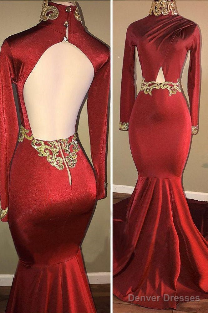 Long Sleevess High Neck Hollow Back Mermaid Prom Dresses Main image