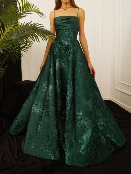 Long Spaghetti Straps A-Line Green Prom Dress, Long Prom Dress Secondary image