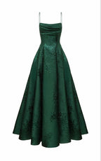 Long Spaghetti Straps A-Line Green Prom Dress, Long Prom Dress