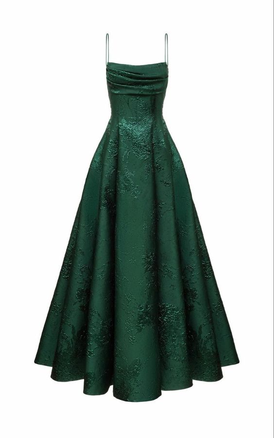 Long Spaghetti Straps A-Line Green Prom Dress, Long Prom Dress