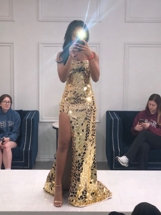 Long Spaghetti Straps Mermaid Slit Prom Dress, Long Prom Dress Secondary image
