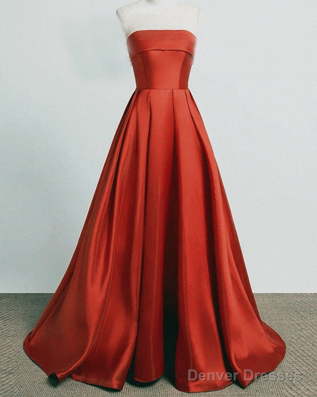 Long Strapless Burnt Orange Satin Dresses Main image