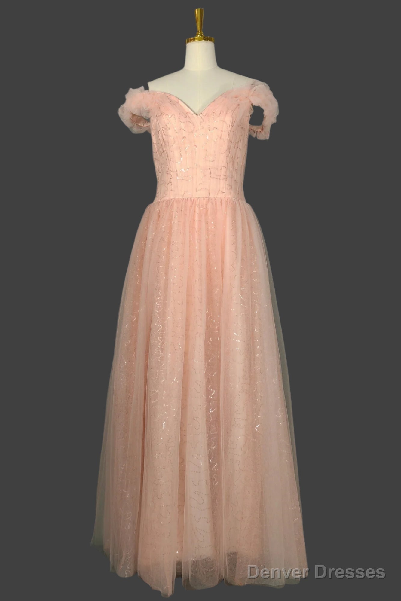 Long Straps A-line Prom Dresses Tulle Off Shoulder Evening Dresses
