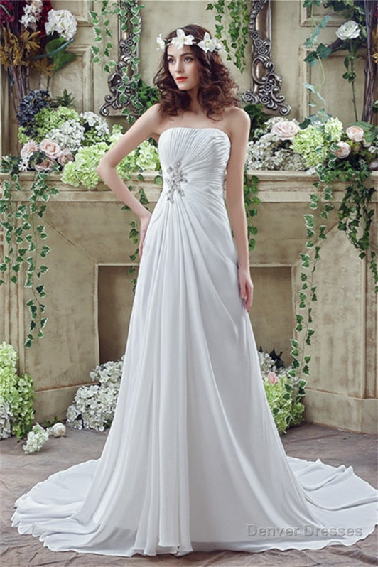 Long Sweetheart A-line White Chiffon Wedding Dresses with Slit Main image