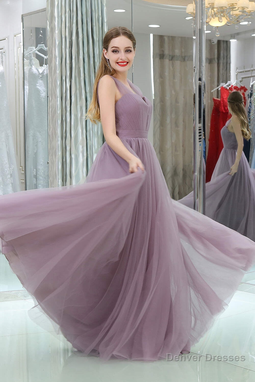 Long Tulle Sweetheart Lavender Sleeveless Lavender Prom Dresses Secondary image