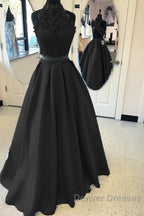 Long Two Piece Prom Dress Lace High Neck Open Back