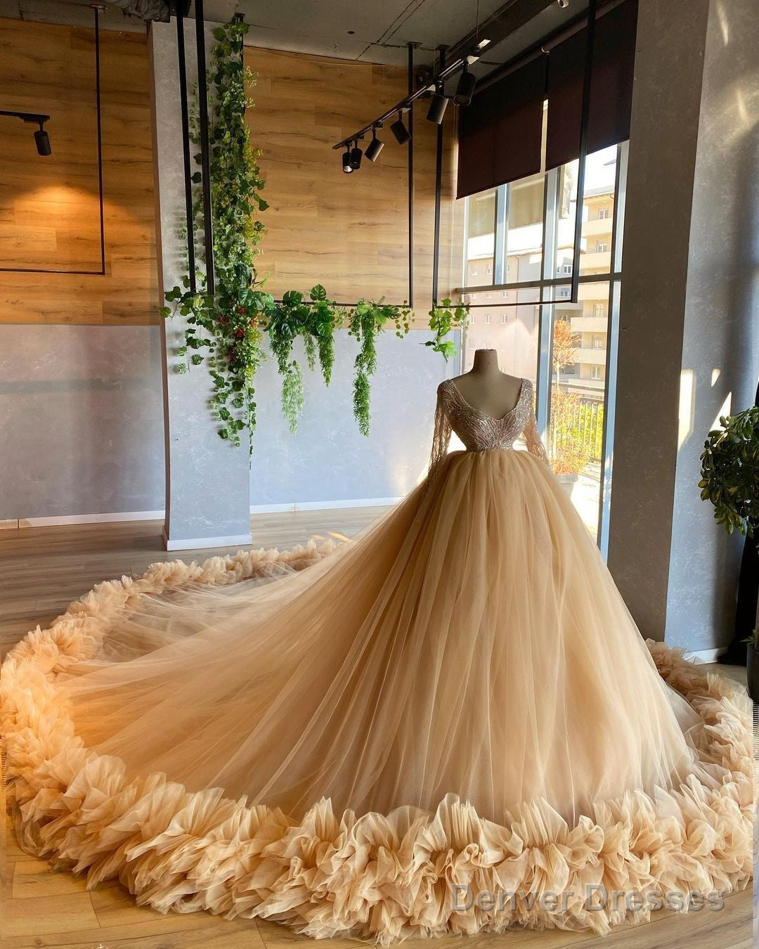 Long Wedding Dresses, Champagne Prom Formal Evening Dresses